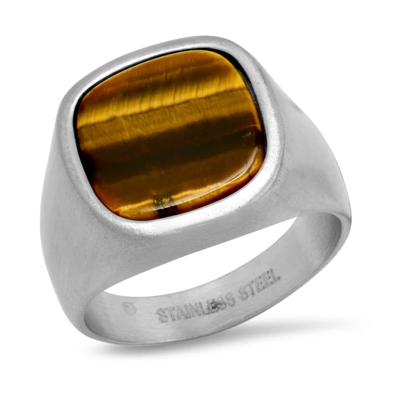 Stainless Steel Ring with Tiger Eye Center Stone made by Zulily