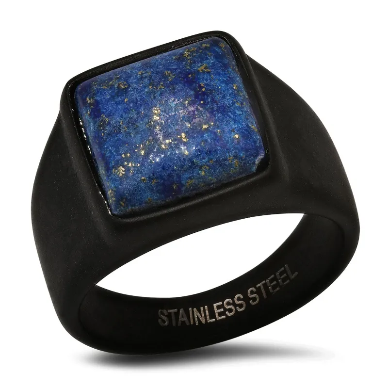 Black Stainless Steel Square Lapis Ring made by Zulily