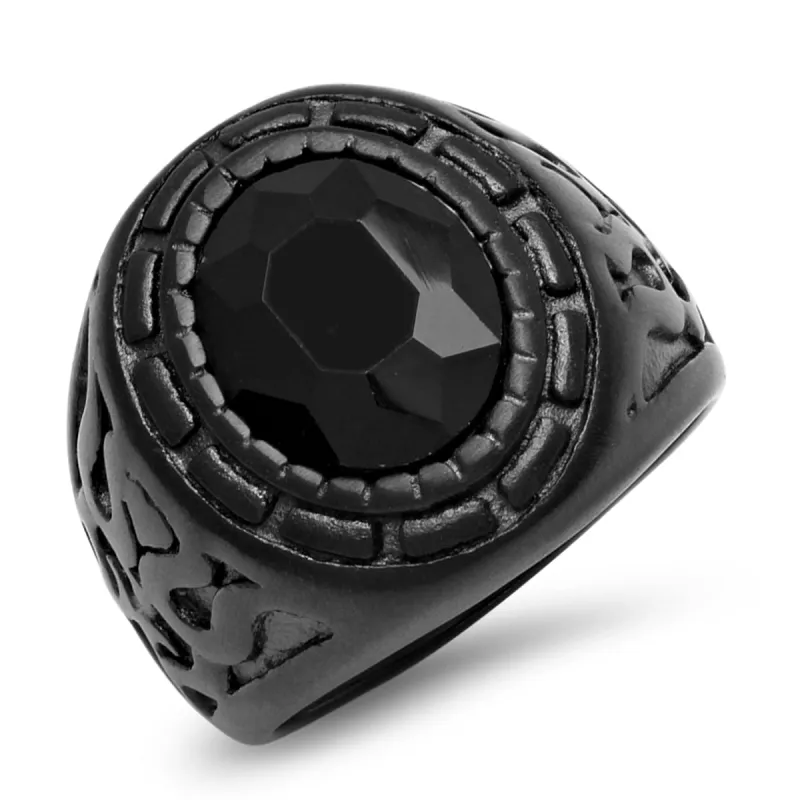 Black IP Stainless Steel Black Simulated Diamond Ring made by Zulily