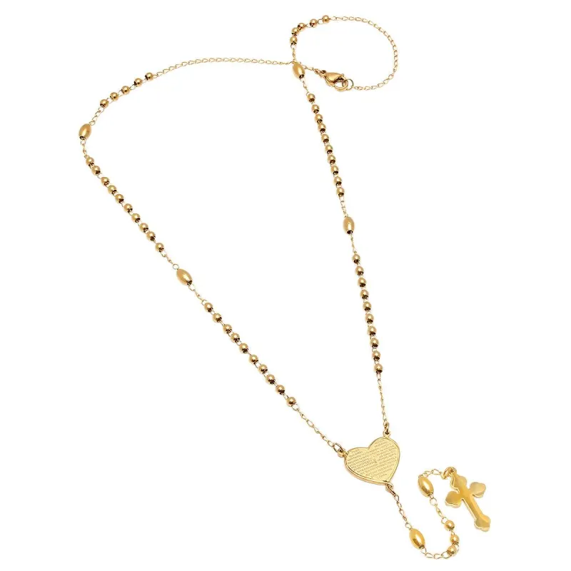 Ladies 18k Gold Plated Stainless Steel Padre Nuestro Prayer Heart Rosary Necklace made by Zulily