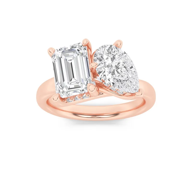 3Cttw Emerald Shaped Lab Grown Diamond (F/VS) Toi et Moi Engagement Ring in 14K Gold made by Zulily