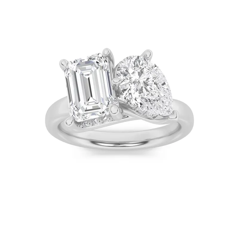 3Cttw Emerald Shaped Lab Grown Diamond (F/VS) Toi et Moi Engagement Ring in 14K Gold made by Zulily