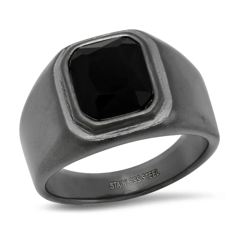 Black Emerald Cut Diamond Stainless Steel Ring made by Zulily