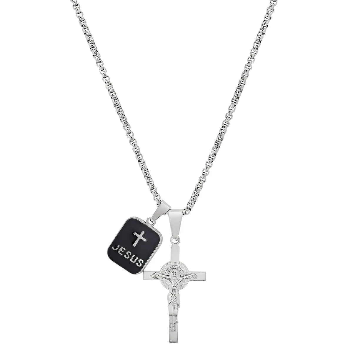 Stainless Steel And Black Enamel Dog Tag & Crucifix Pendants sold by Zulily