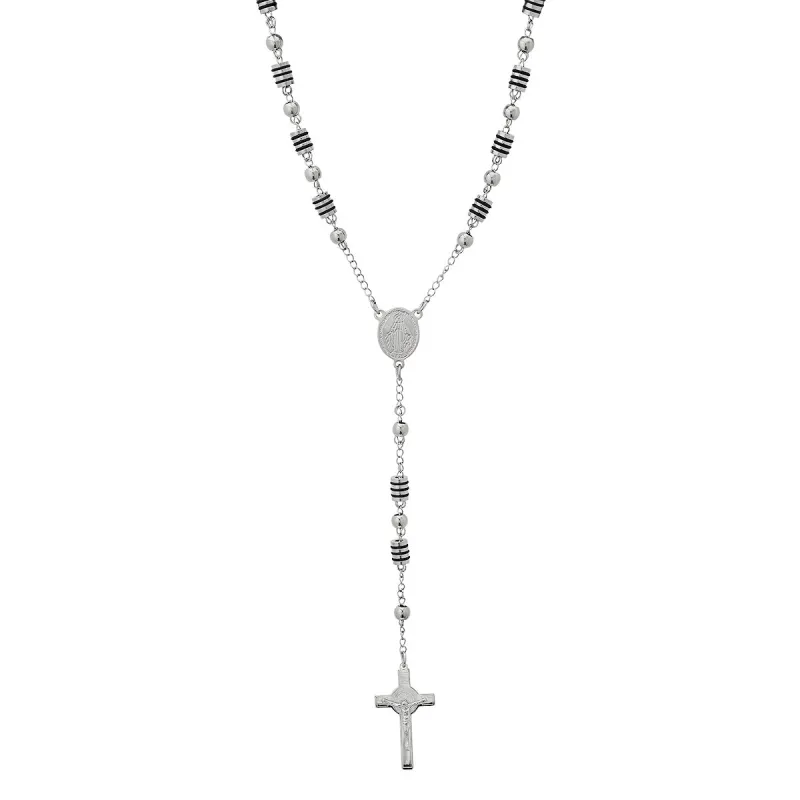 Stainless Steel And Black Rubber Rosasry Necklace made by Zulily