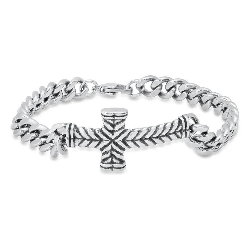 Stainless Steel Cuban Chain Cross Id Bracelet made by Zulily