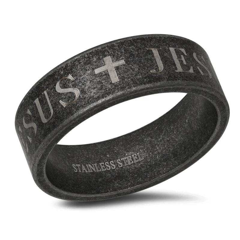 Oxidized Stainless Steel "Jesus" Band Ring made by Zulily