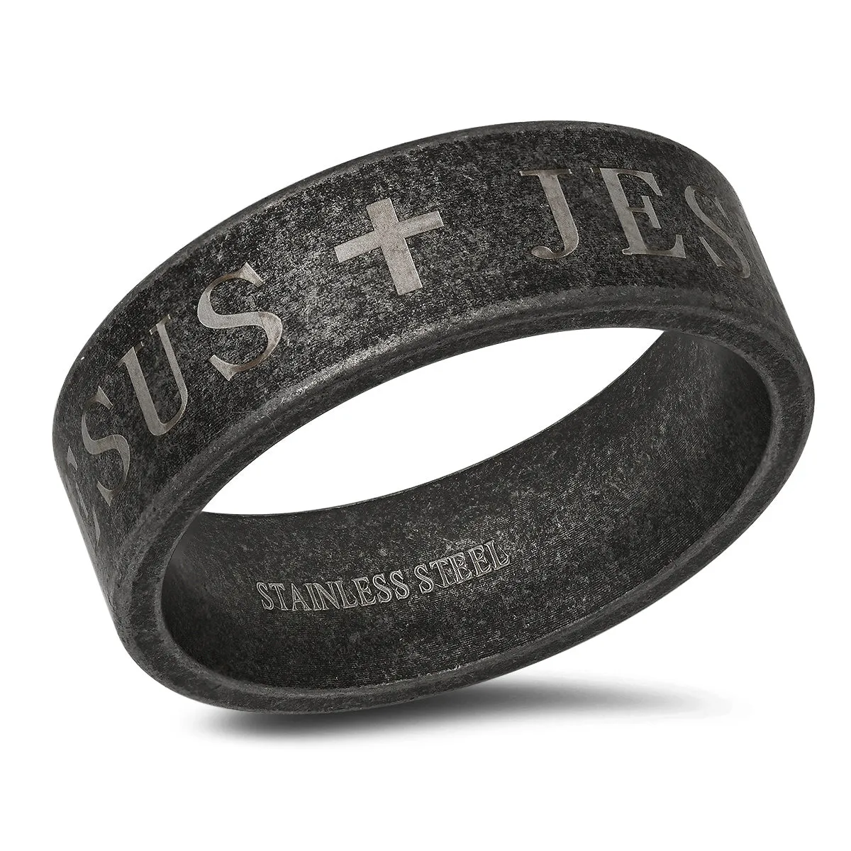 Oxidized Stainless Steel "Jesus" Band Ring sold by Zulily