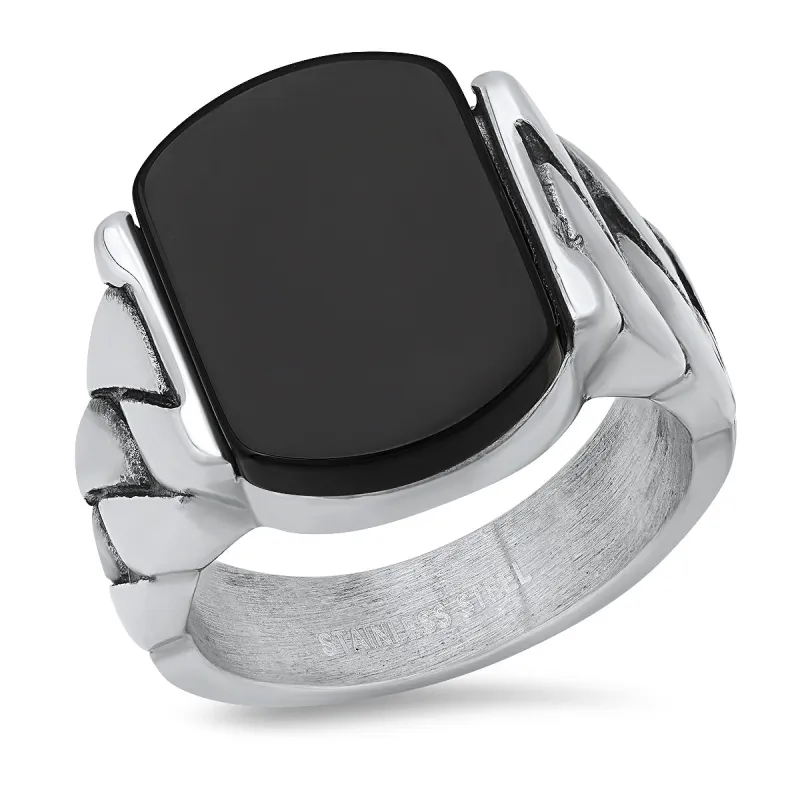Stainless Steel and Simulated Onyx Chain Link Ring made by Zulily