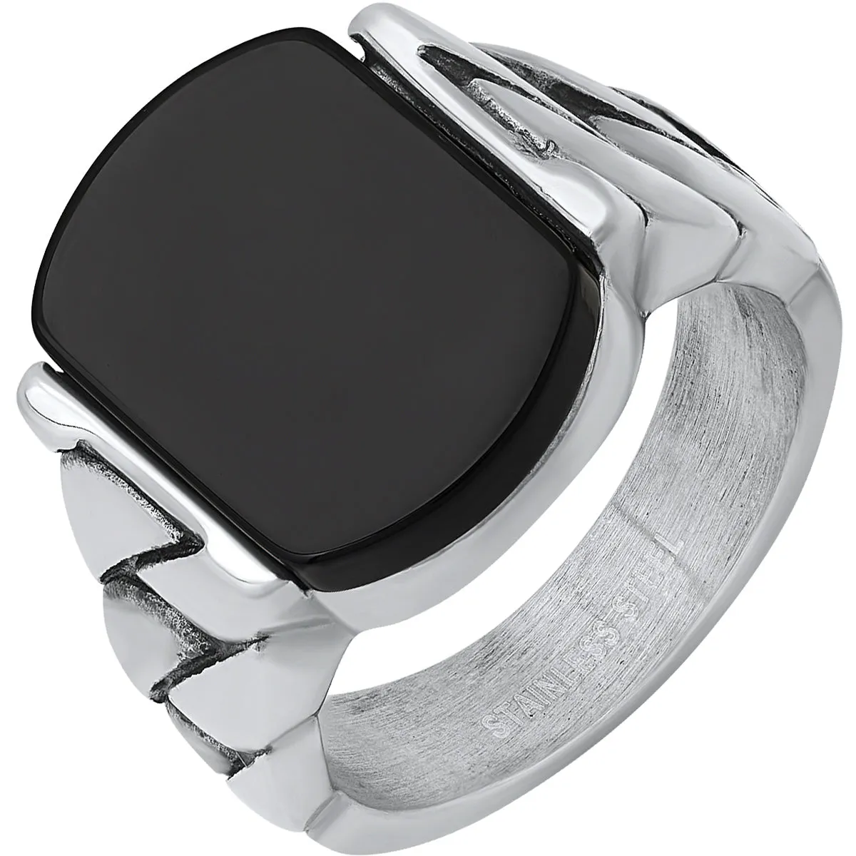 Stainless Steel and Simulated Onyx Chain Link Ring sold by Zulily product image thumbnail 3