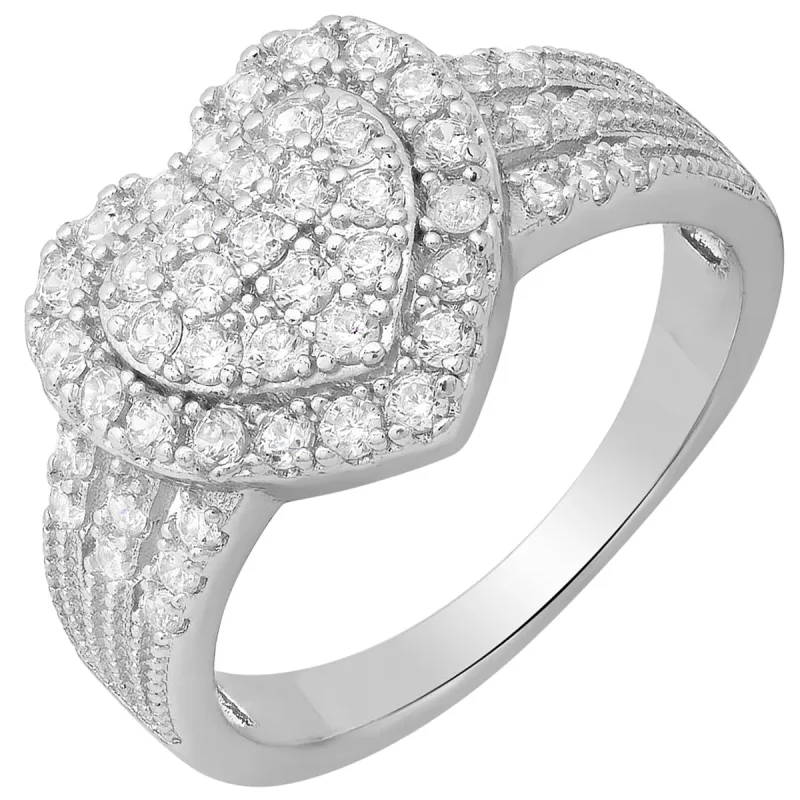 18K White Gold Plated Brass And Simulated Diamonds Heart Shape Ring made by Zulily