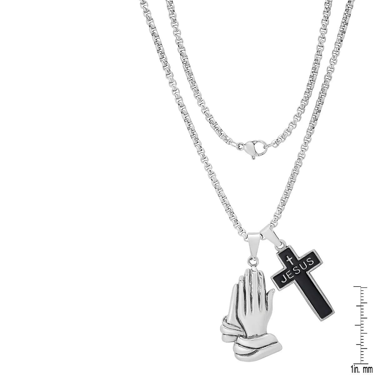 Stainless Steel And Black Enamel Cross ("Jesus") And Prayer Hands Pendants sold by Zulily product image thumbnail 3