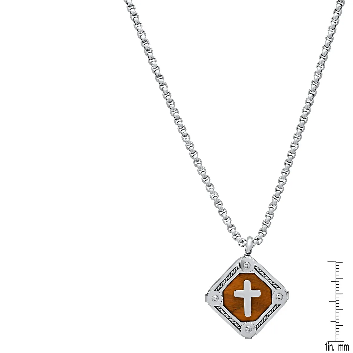 Stainless Steel And Tiger Eye Cross Square Dog Tag Pendant With Rope Chain Accents sold by Zulily product image thumbnail 3