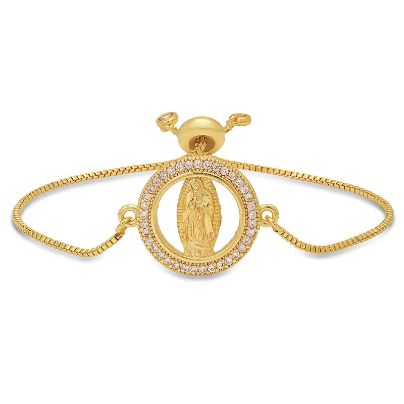 Ladies 18K Gold Plated Brass Simulated Diamonds Our Lady Of Guadalupe Drawstring Bracelet made by Zulily