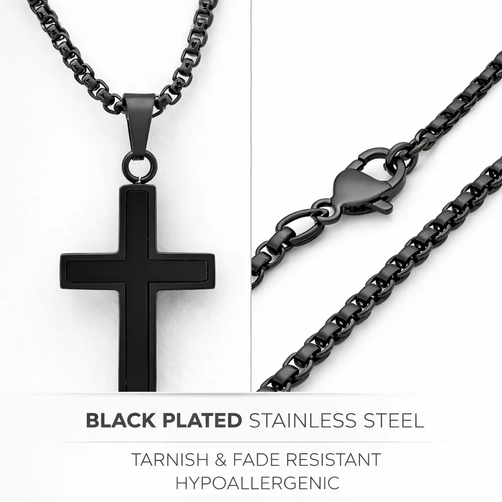 Black Ip Stainless Steel And Simulated Onyx Cross Pendant sold by Zulily product image thumbnail 4