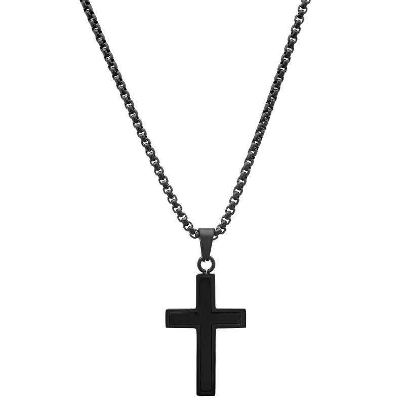 Black Ip Stainless Steel And Simulated Onyx Cross Pendant made by Zulily