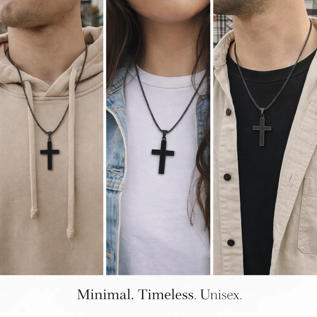 Black Ip Stainless Steel And Simulated Onyx Cross Pendant sold by Zulily product image thumbnail 5