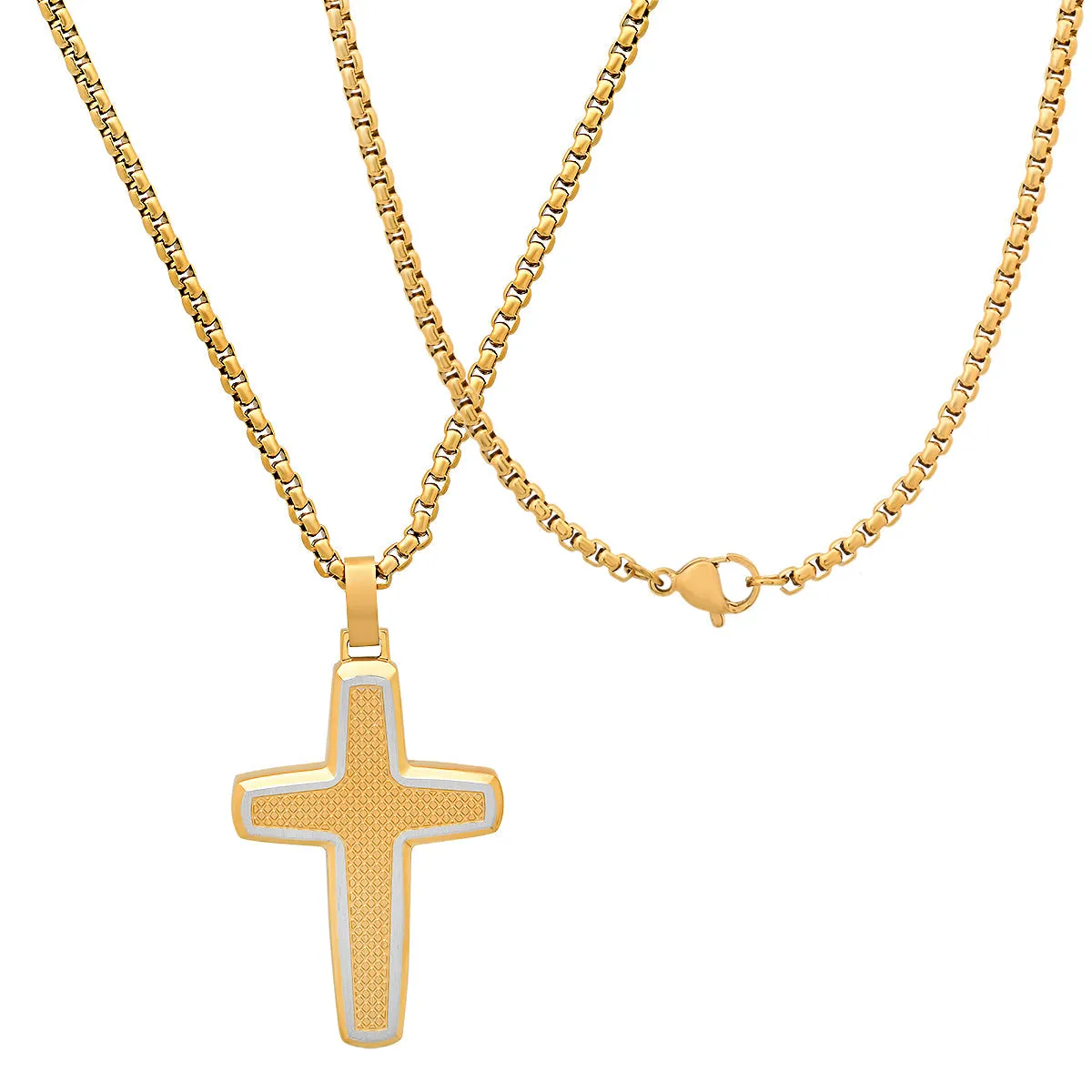 Two Tone Stainless Steel & 18K Gold Plated Textured Cross Pendant sold by Zulily product image thumbnail 2