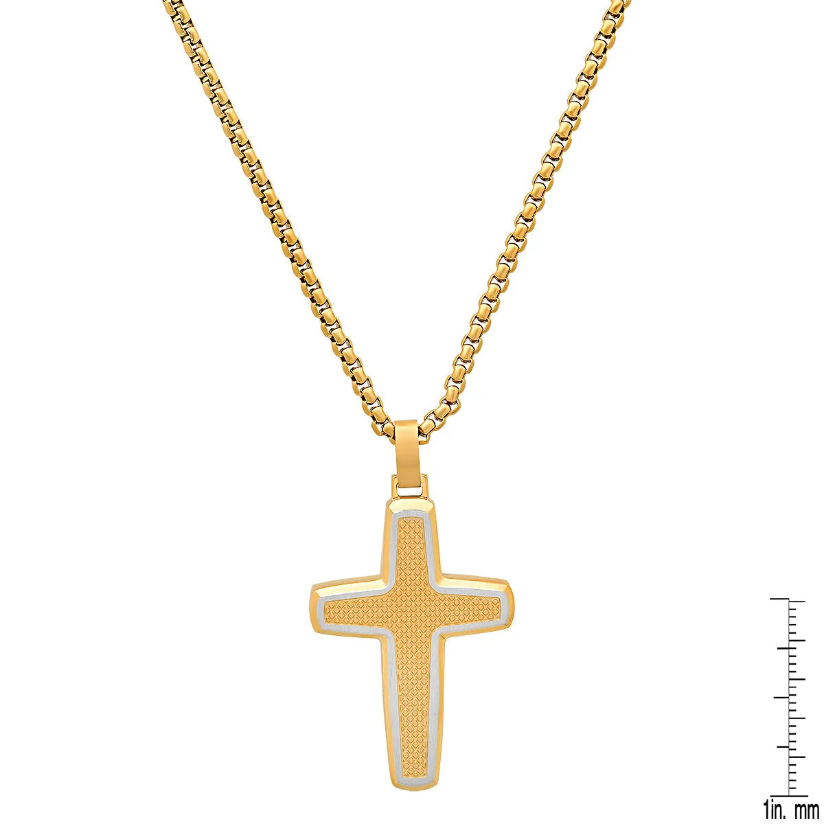 Two Tone Stainless Steel & 18K Gold Plated Textured Cross Pendant sold by Zulily product image thumbnail 3