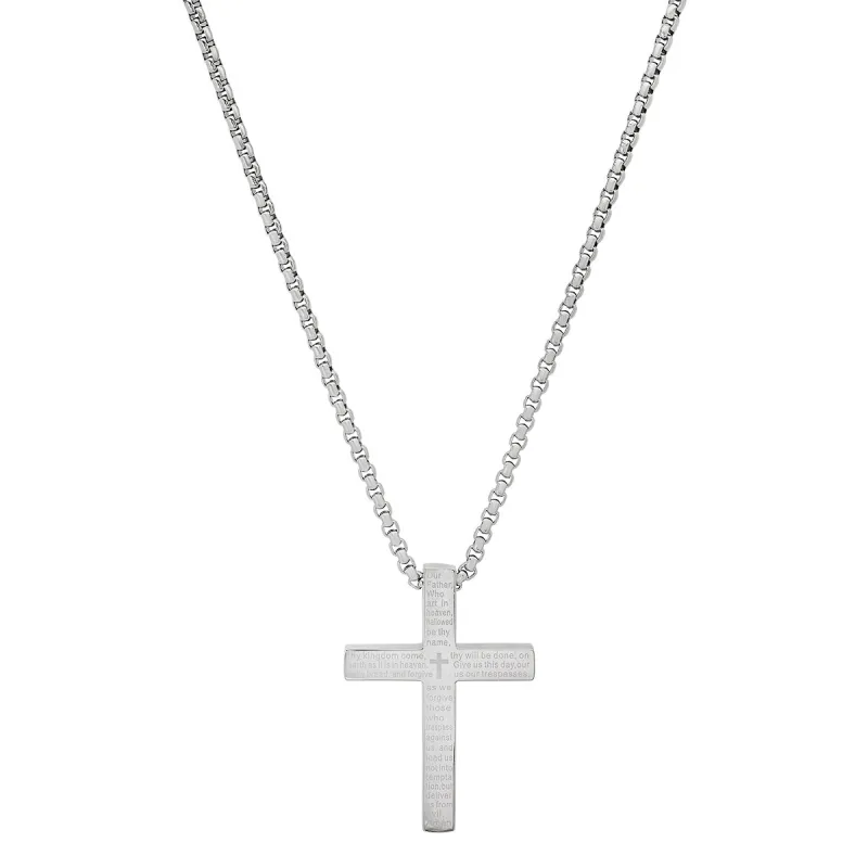 Stainless Steel Lord'S Prayer Square Cross Pendant made by Zulily