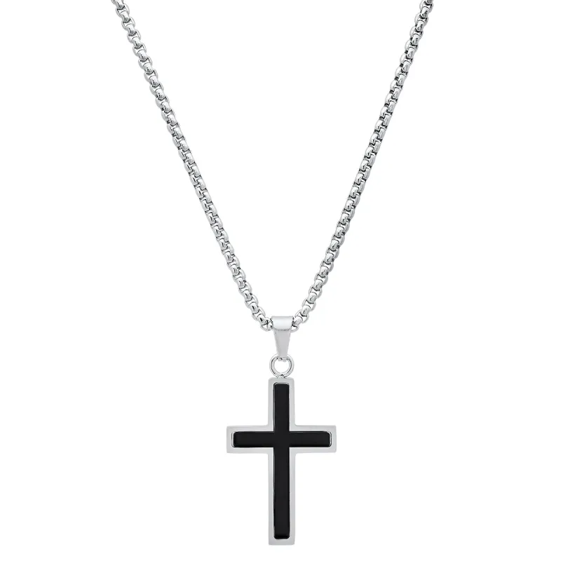 Stainless Steel And Simulated Onyx Cross Pendant made by Zulily