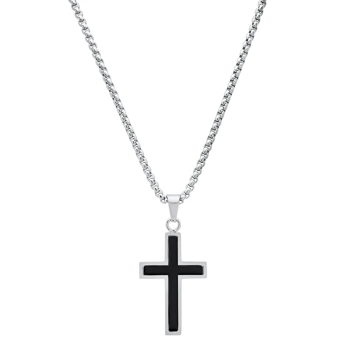 Stainless Steel And Simulated Onyx Cross Pendant sold by Zulily