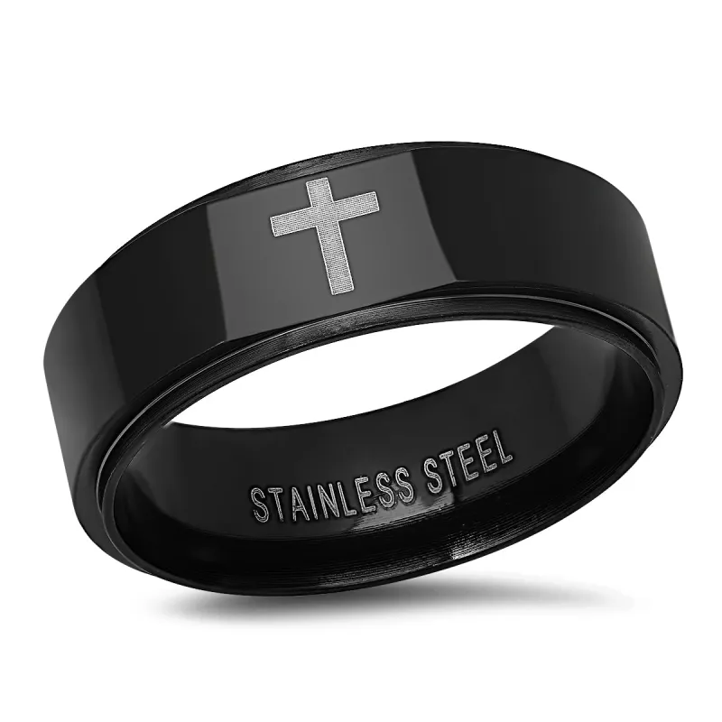 Black Ip Stainless Steel Cross Band Ring made by Zulily