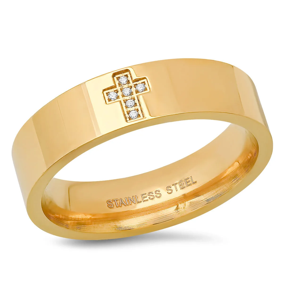 18K Gold Plated Stainless Steel And Simulated Diamonds Cross Band Ring sold by Zulily product image thumbnail 4
