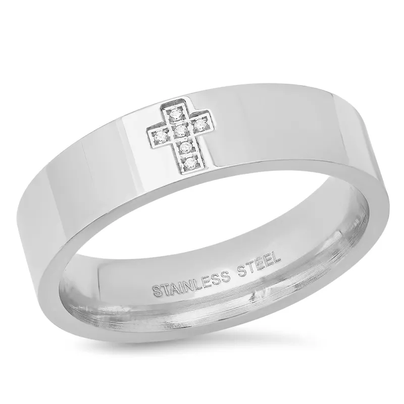 18K Gold Plated Stainless Steel And Simulated Diamonds Cross Band Ring made by Zulily