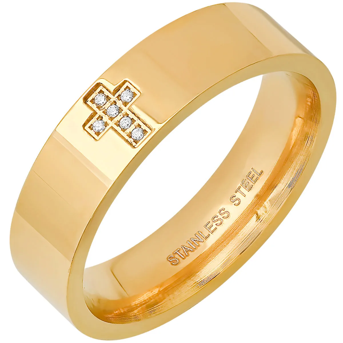 18K Gold Plated Stainless Steel And Simulated Diamonds Cross Band Ring sold by Zulily product image thumbnail 5