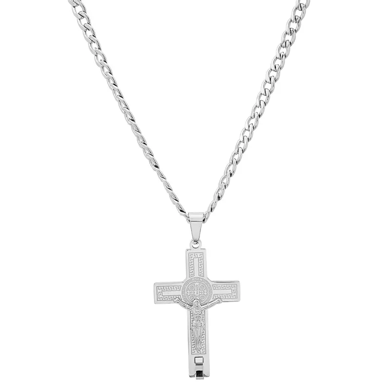 Stainless Steel St. Benedict Crucifix Pendant With Greek Key Accents made by Zulily