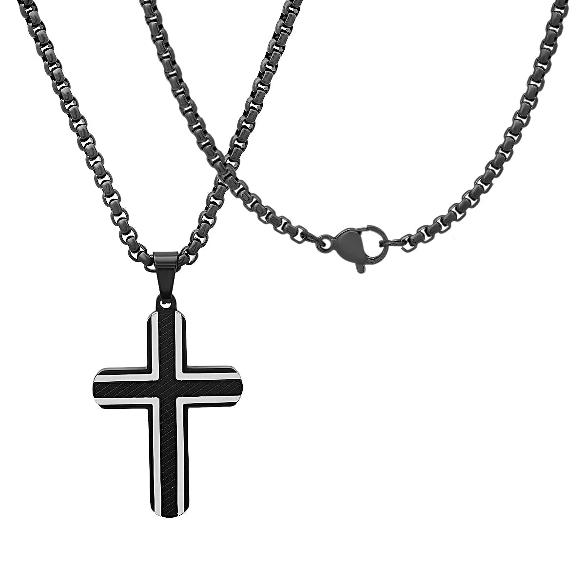 Two Tone Black Ip And Stainless Steel Cross Pendant sold by Zulily product image thumbnail 2