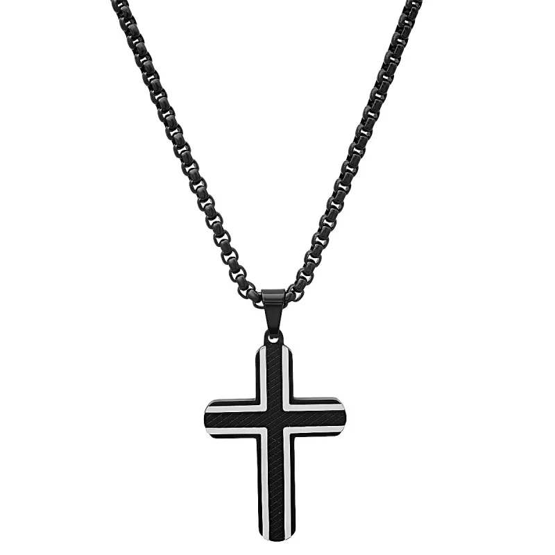 Two Tone Black Ip And Stainless Steel Cross Pendant made by Zulily
