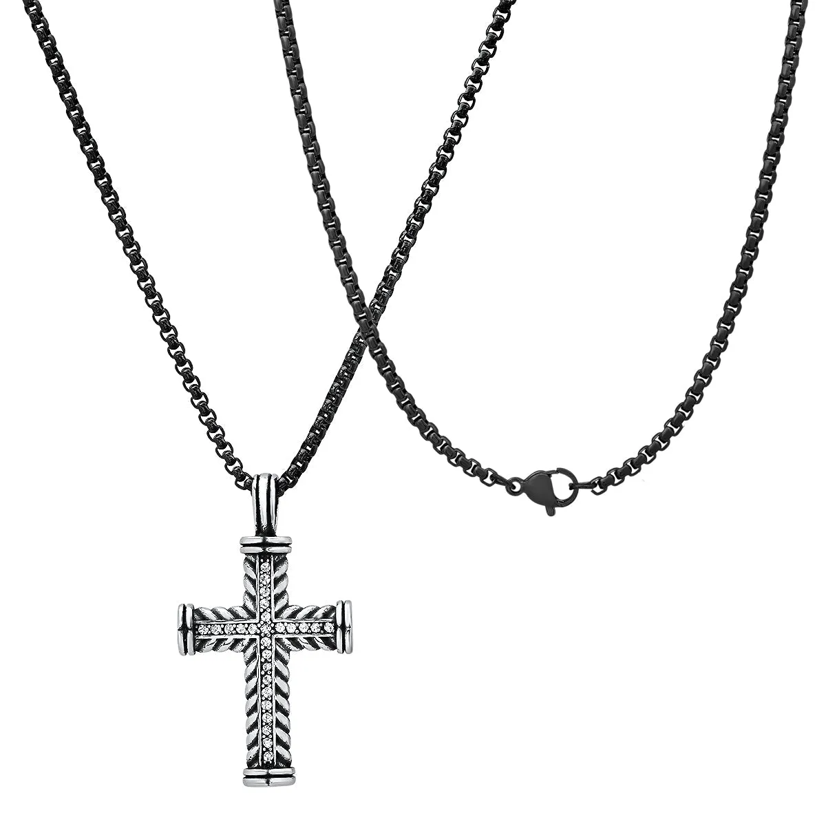 Two Tone Stainless Steel Braided Cross Pendant With Simulated Diamonds sold by Zulily product image thumbnail 2