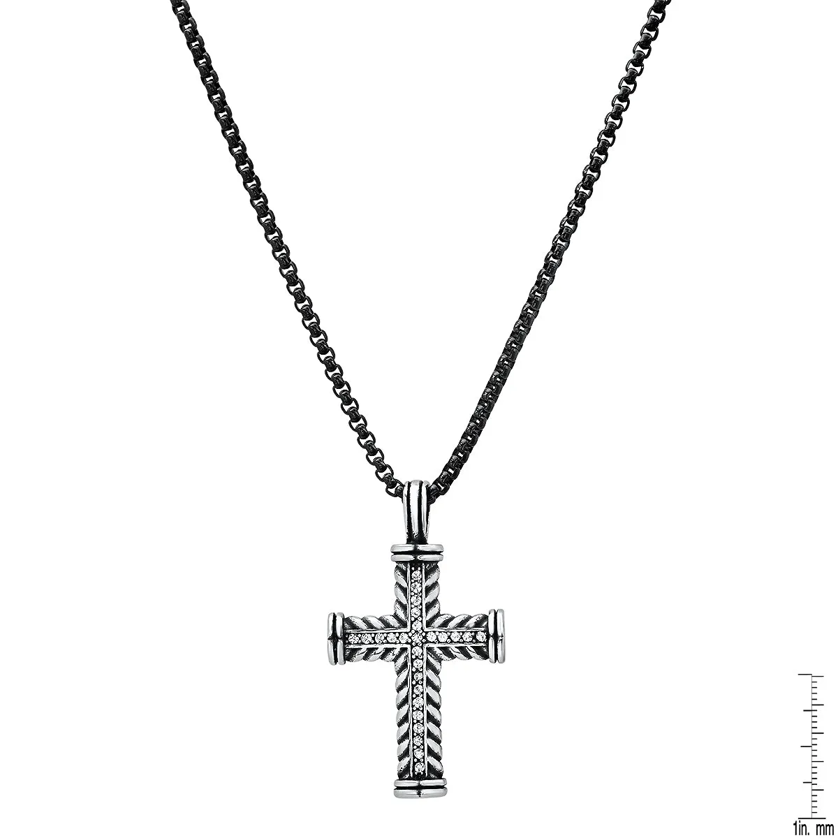 Two Tone Stainless Steel Braided Cross Pendant With Simulated Diamonds sold by Zulily product image thumbnail 3