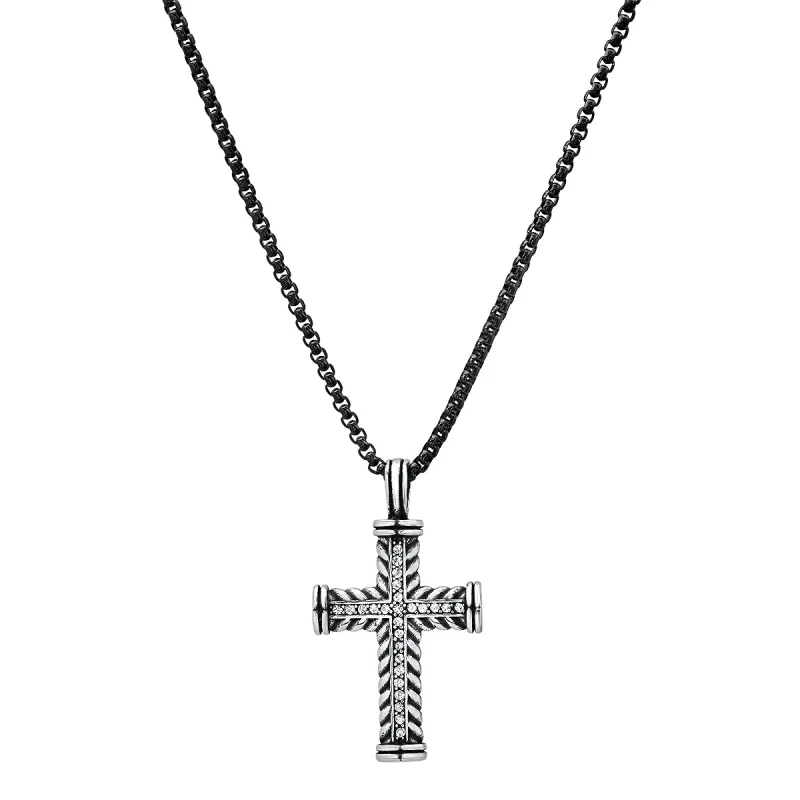 Two Tone Stainless Steel Braided Cross Pendant With Simulated Diamonds made by Zulily