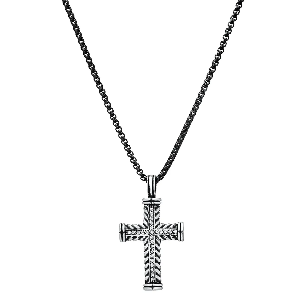 Two Tone Stainless Steel Braided Cross Pendant With Simulated Diamonds sold by Zulily