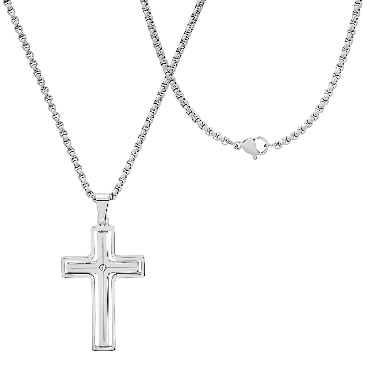 Black Ip Stainless Steel And Simulated Diamond Spinning Cross Pendant sold by Zulily product image thumbnail 2