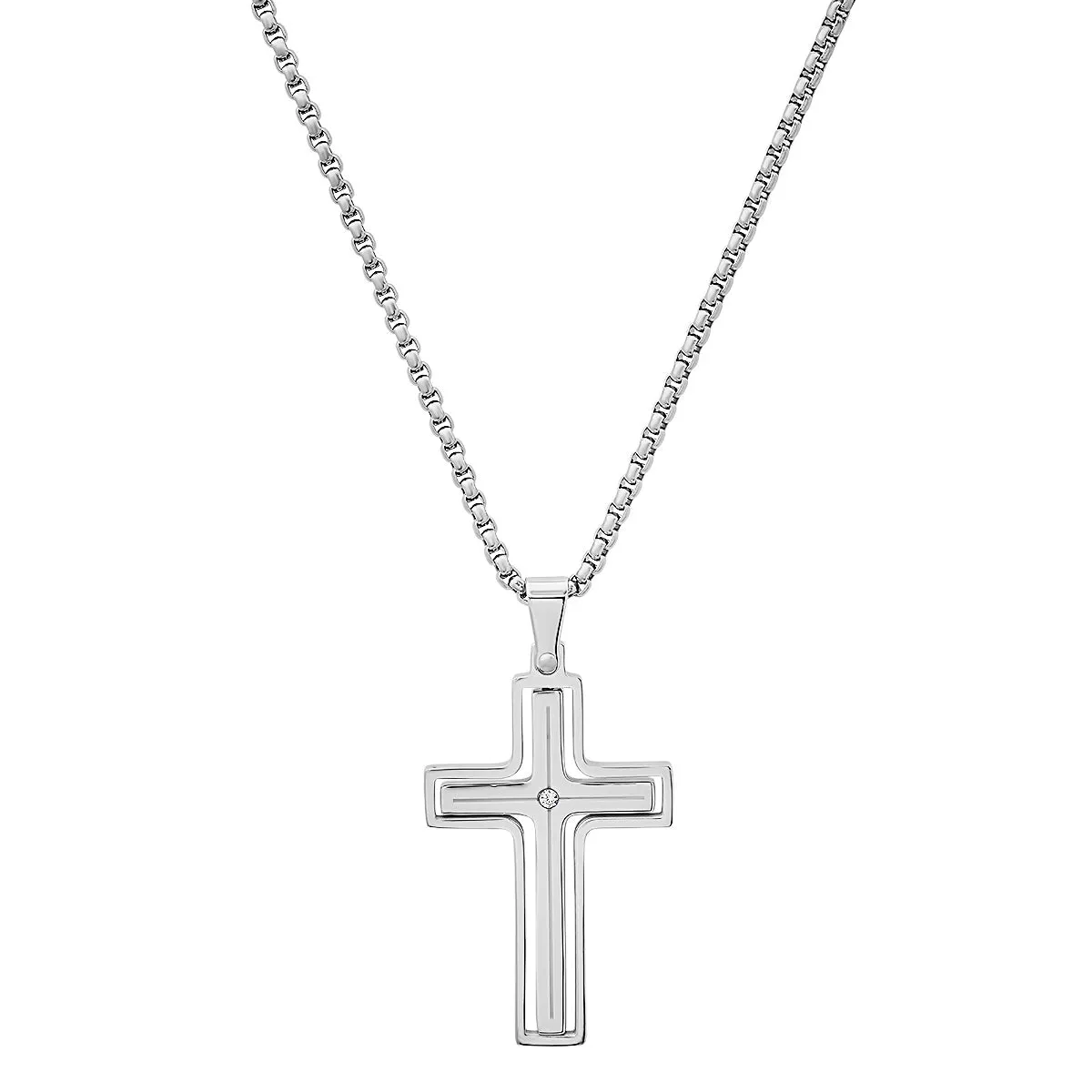 Black Ip Stainless Steel And Simulated Diamond Spinning Cross Pendant sold by Zulily product image thumbnail 3