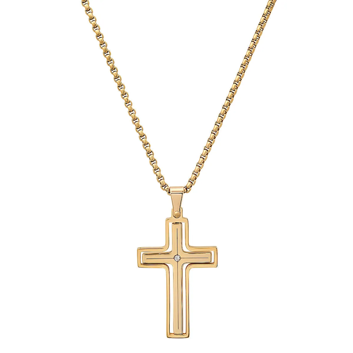 Black Ip Stainless Steel And Simulated Diamond Spinning Cross Pendant sold by Zulily product image thumbnail 4