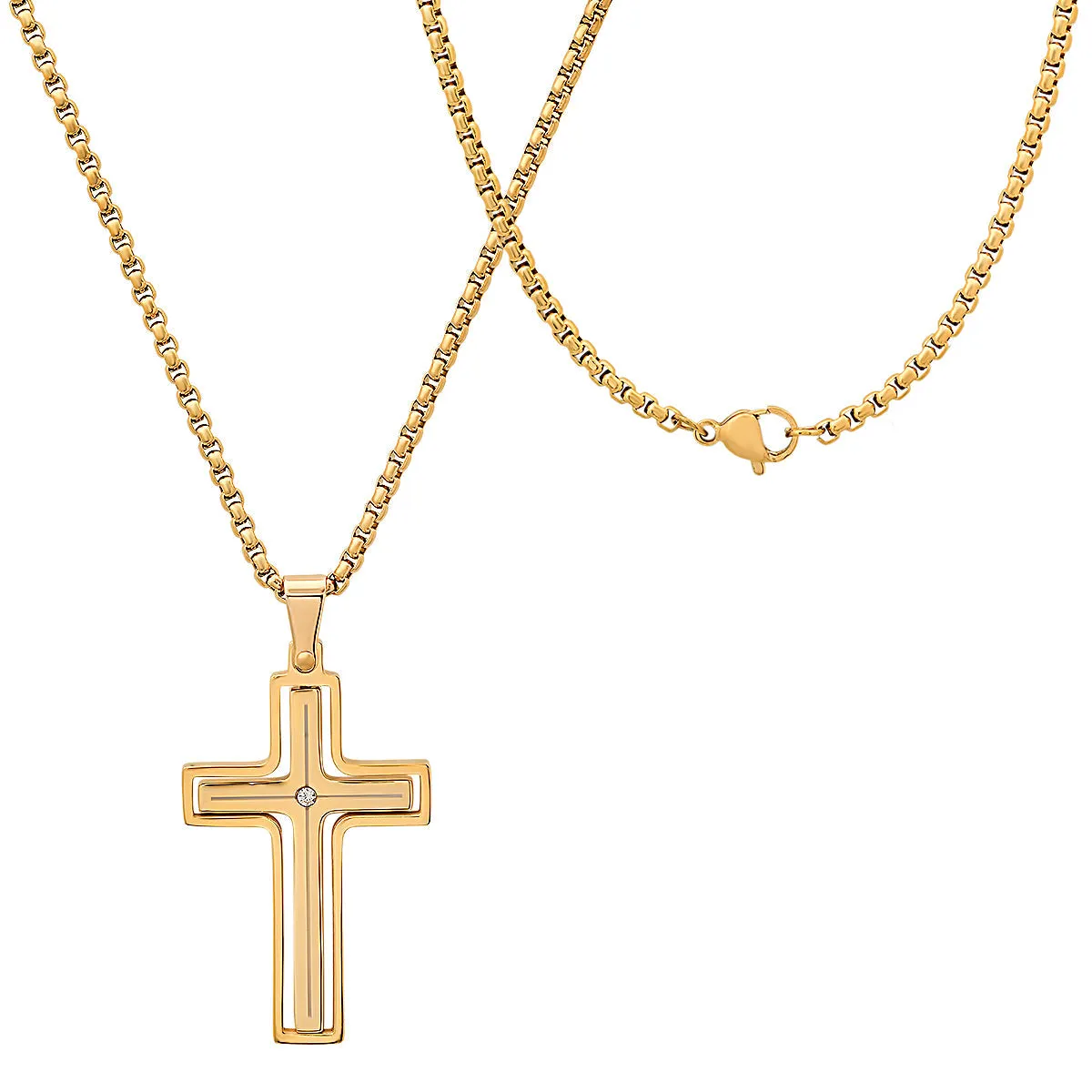 Black Ip Stainless Steel And Simulated Diamond Spinning Cross Pendant sold by Zulily product image thumbnail 5