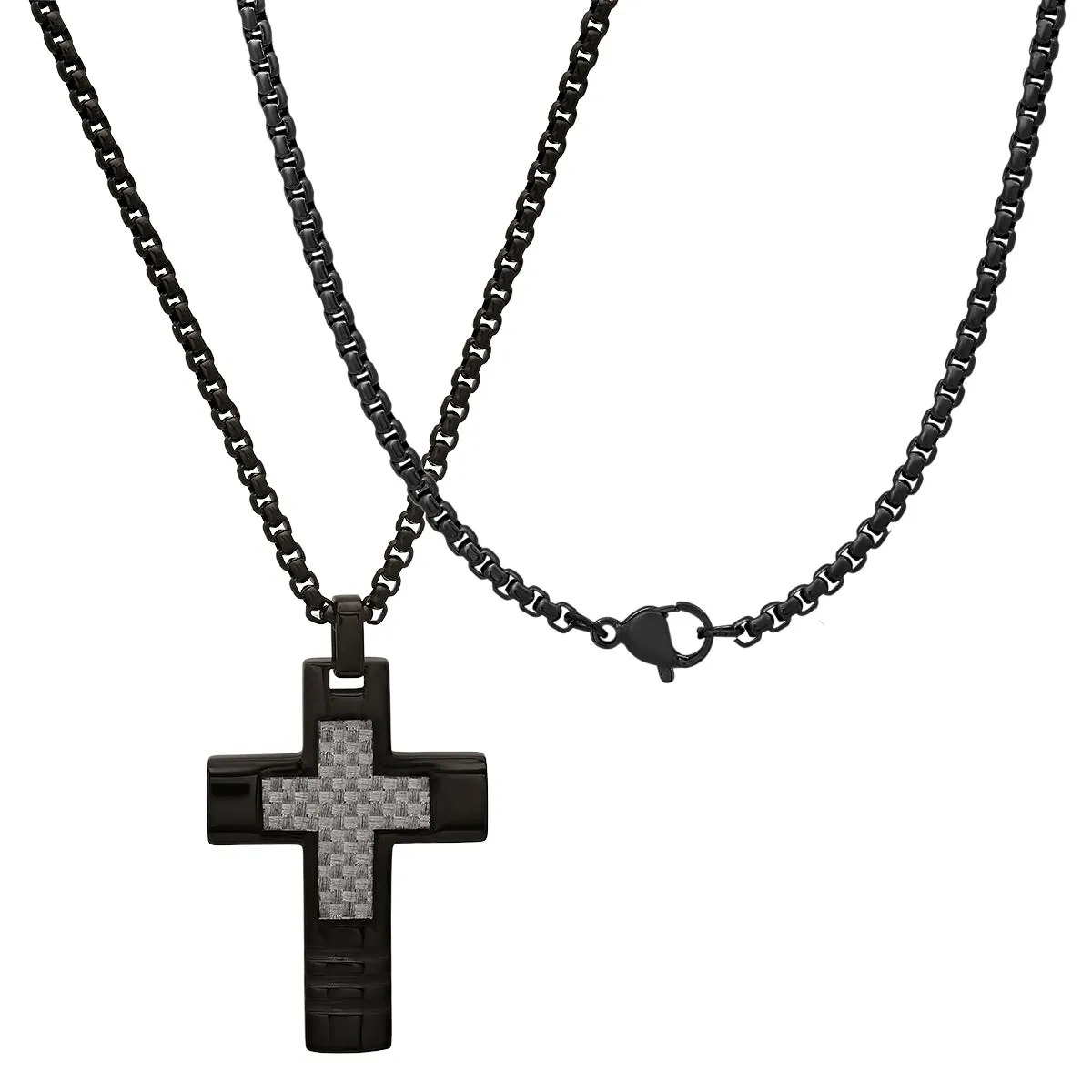 Black Ip Stainless Steel And White Carbon Fiber Cross Pendant sold by Zulily product image thumbnail 2