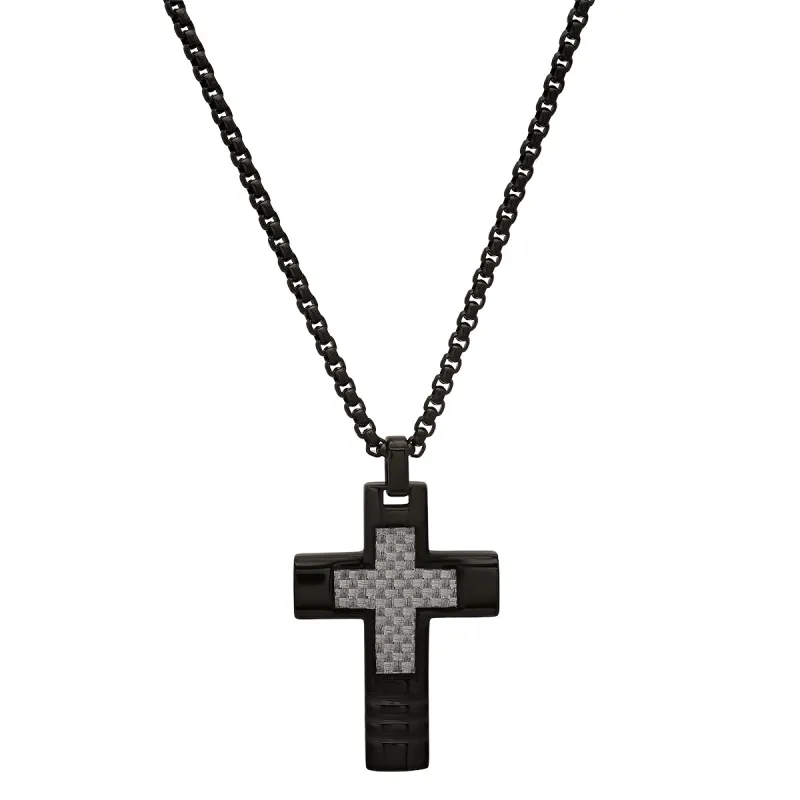 Black Ip Stainless Steel And White Carbon Fiber Cross Pendant made by Zulily