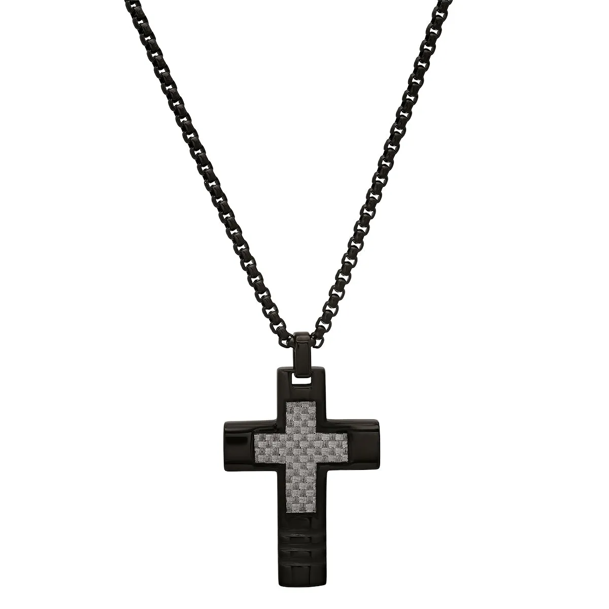 Black Ip Stainless Steel And White Carbon Fiber Cross Pendant sold by Zulily