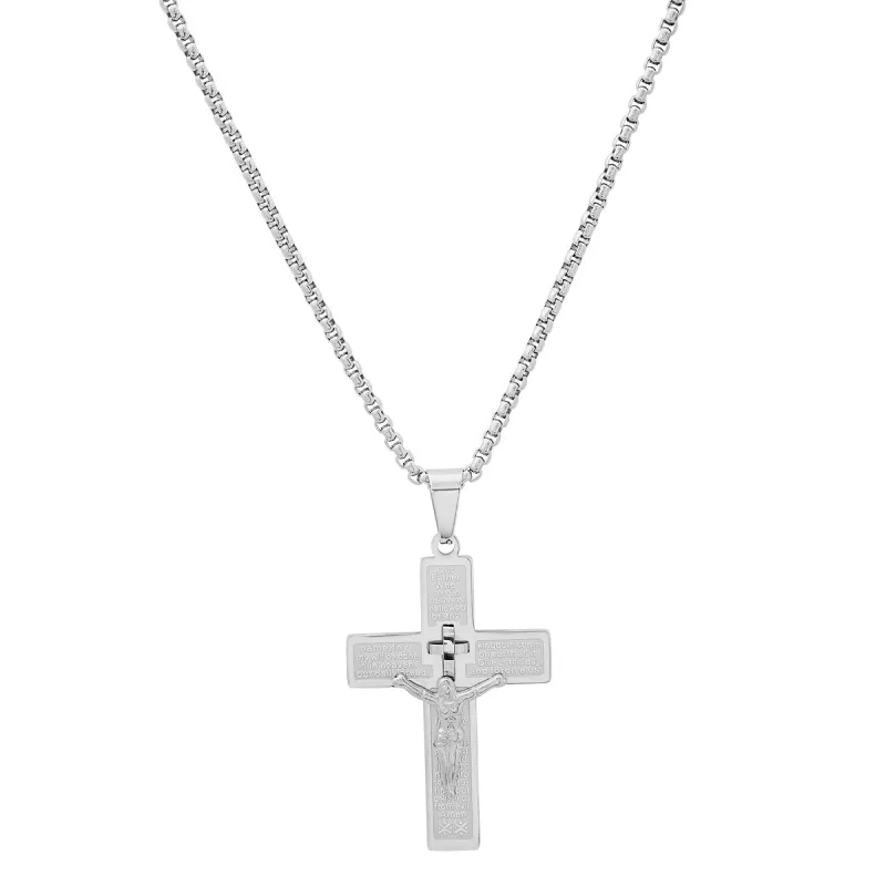 Stainless Steel "Our Father Prayer" Crucifix Pendant made by Zulily