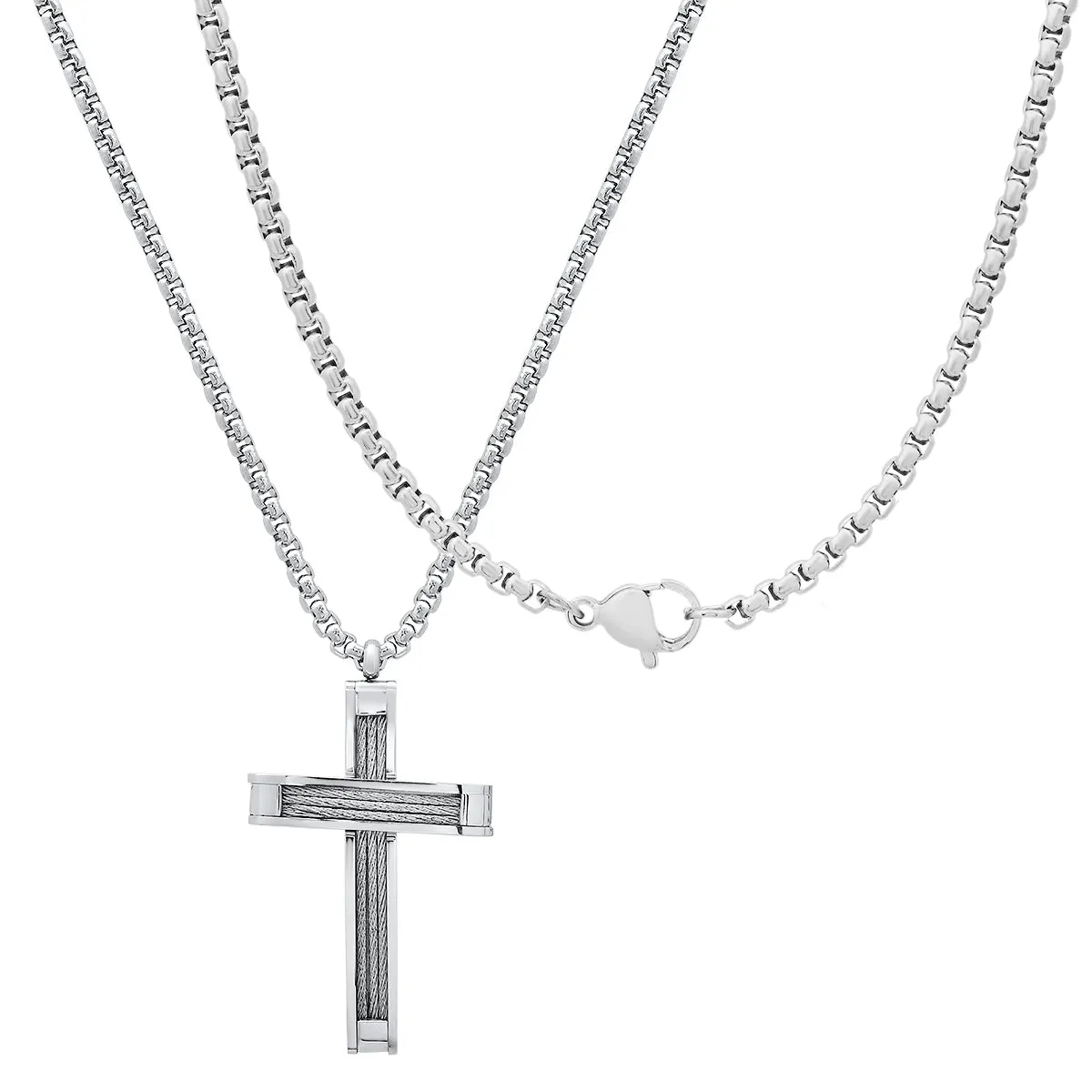 Stainless Steel And Inlay Wire Cable Cross Pendant sold by Zulily product image thumbnail 2