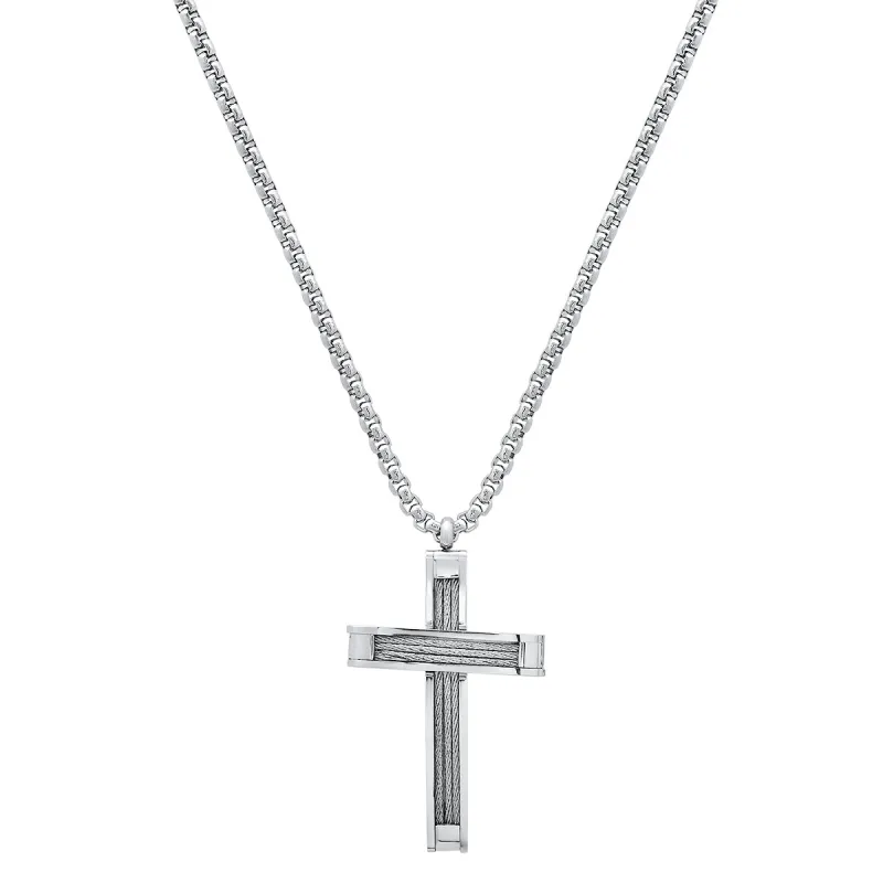 Stainless Steel And Inlay Wire Cable Cross Pendant made by Zulily