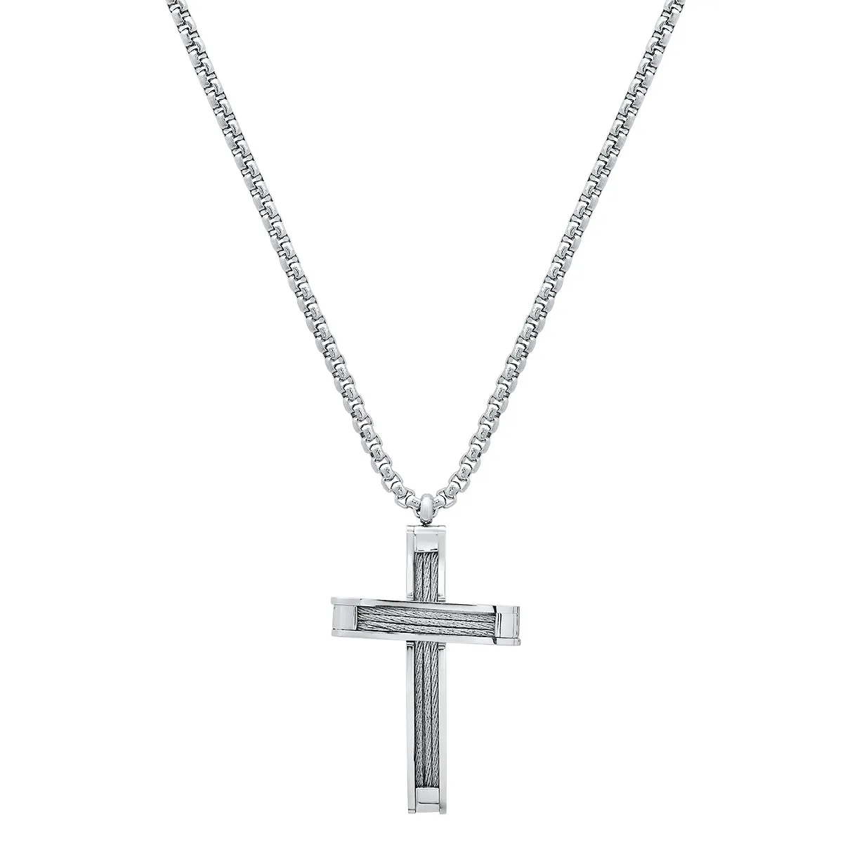 Stainless Steel And Inlay Wire Cable Cross Pendant sold by Zulily