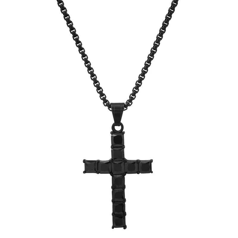 Black Ip Stainless Steel And Simulated Diamonds Cross Pendant made by Zulily
