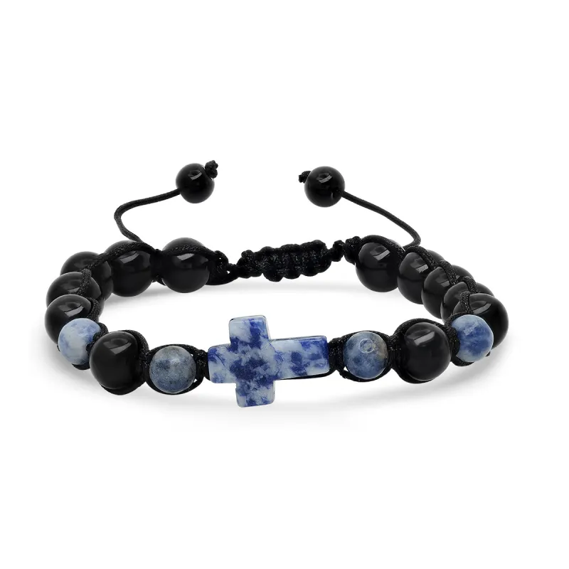 Blue Stone And Black Beads Drawstring Beaded Bracelet made by Zulily